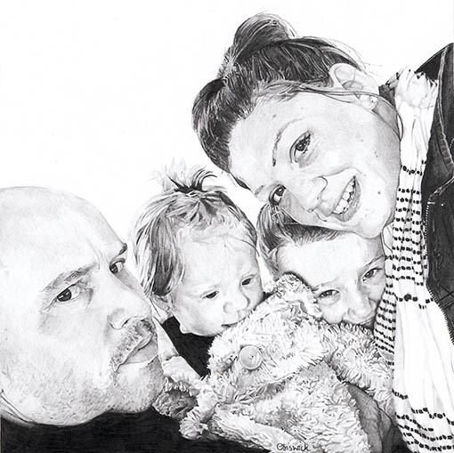 Portrait Drawing, The Colbourne Family, Graphite on Bristol Board, 22cm x 22cm